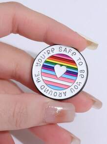 1pc "You Are By My Side, You Can Be Yourself." "With Me, You Are." Enamel Colorful Unique Cute Multi-Function Badge, Creative Round Rainbow Striped Alloy Love Couples Badge Decor, Warm Words When Loved Ones Are By Your Side Metal Badge Clothing/Bag Accessory - Multicolor - View 13