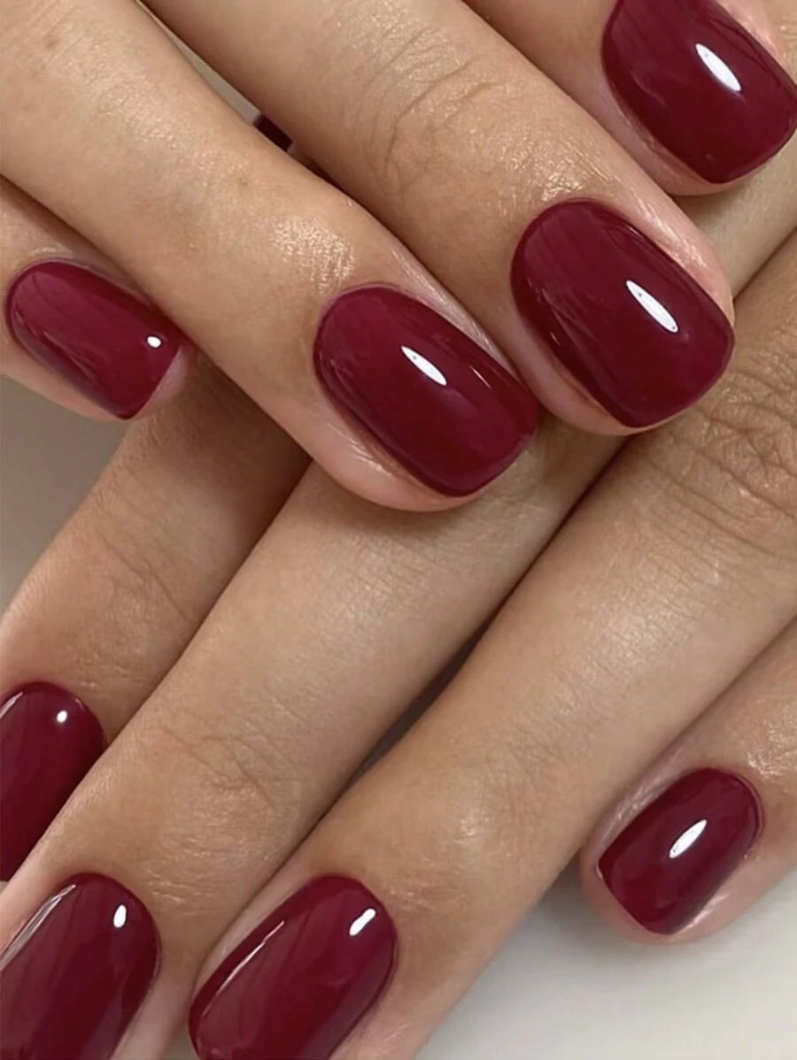 Short Press On Nails Burgundy Square Handmade Gel Fake Nails Fit Perfectly Glue On Nails 24 Pcs Reusable False Nails Kit With Jelly Glue Nail Supplies Nails - Multicolor - View 1