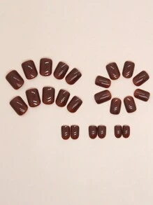 Short Press On Nails Burgundy Square Handmade Gel Fake Nails Fit Perfectly Glue On Nails 24 Pcs Reusable False Nails Kit With Jelly Glue Nail Supplies Nails - Multicolor - View 3