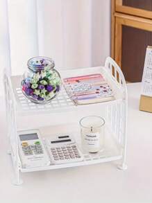 1pc Removable Dual Layer Wall Mounted Storage Organizer Rack, Suitable For Cosmetics, Kitchen Essentials And Stationery - Ideal For Home And Dorm, Practical Storage Shelf - Multicolor - View 6