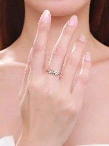 1pc 925 Sterling Silver Cubic Zirconia Bowknot Ring, Exquisite Design, Elegant Jewelry Gift For Women - Silver - View 2