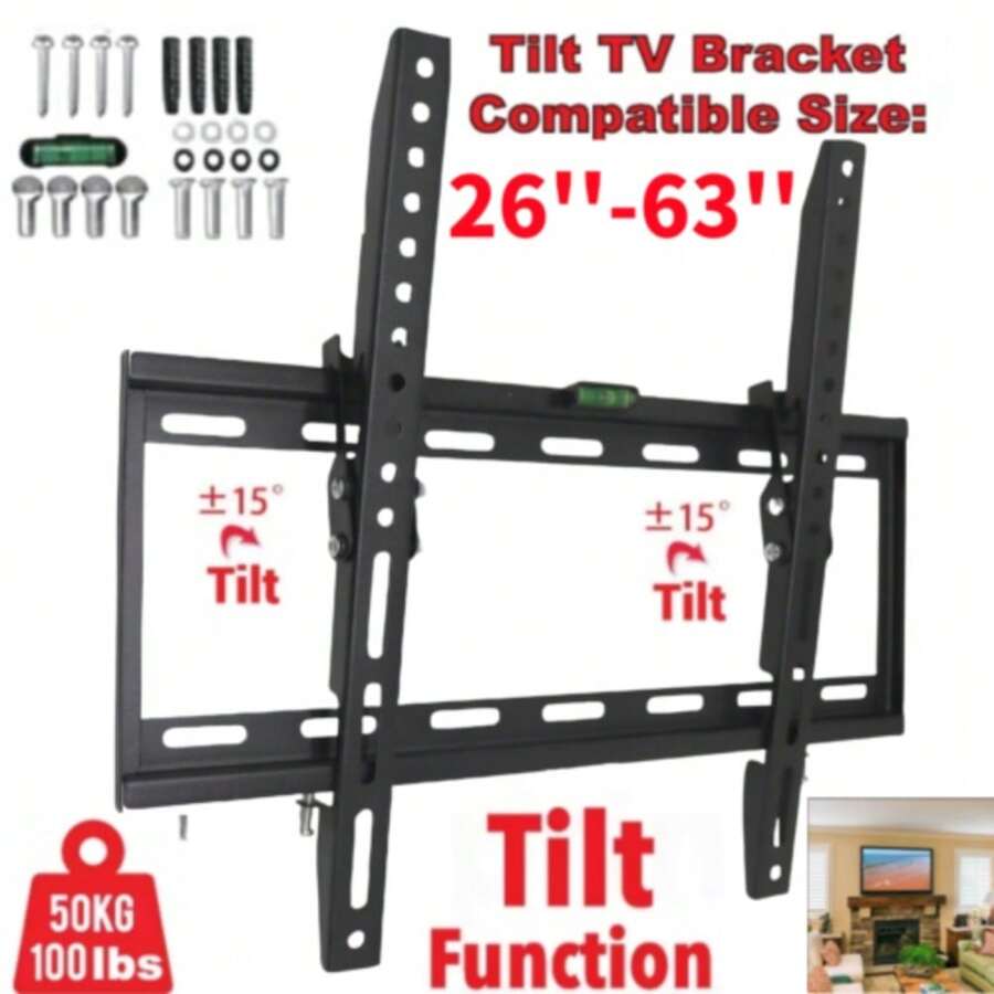TV Wall Bracket Mount TILT For 26 32 40 50 55 Upto 63 Inch Flat LCD LED QLED TVs - Black - View 1