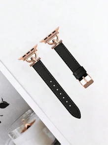 Leather Watchband Compatible With 38/40/41/42/44/45/46/49mm Watch Series, Compatible With Watch Series Ultra/SE/10/9/8/7/6/5/4/3/2/1 - Black - View 3