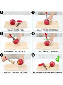 KEMORELA 1/2pcs Premium Apple Corer Tool - Easy To Use And Clean - Sturdy Apple Core Remover With Sharp Serrated Blades- Stainless Steel Corers Compatible With Apple And Pear - Core Fruits With Ease(Red) - Red - View 3