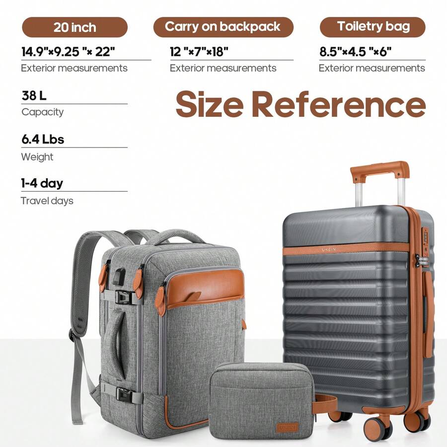 Luggage Sets 3 Piece, Carry On Luggage 20 Inch With Spinner Wheels,PC Hardside Suitcase Set With TSA Lock,Durable Carry On Suitcase With Travel Backpack For Men Women - Grey - View 1