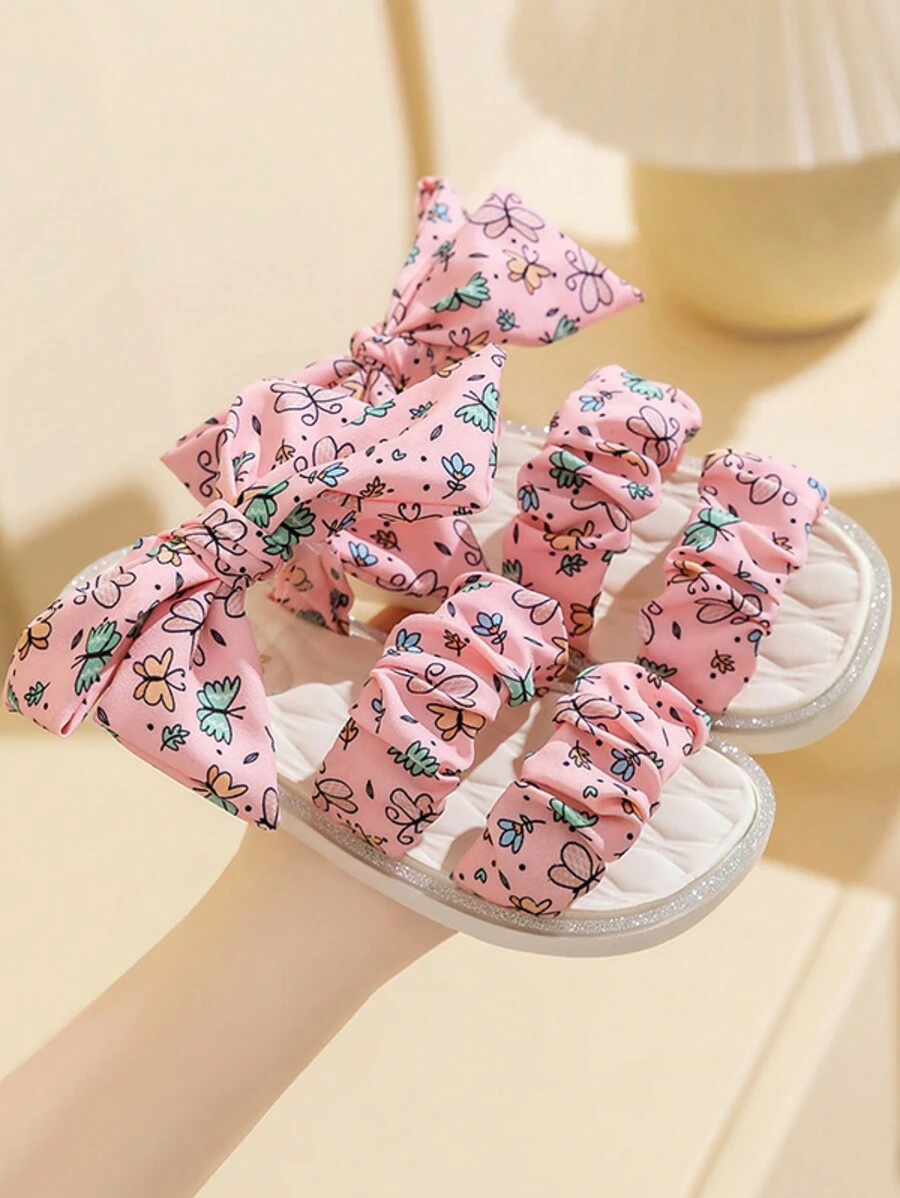 1 Pair Girls Criss-Cross Slippers Princess Style, Casual Cute Outdoor Soft Bottom Comfortable Sandals, Versatile & Sweet For Summer - Pink - View 1