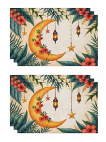 1 件/4 件/6 件春季斋月装饰餐垫，亚麻花月星灯笼斋月烛台可洗餐垫，适用于家庭、餐厅、餐桌装饰、家居装饰 - 彩色 - 查看 19