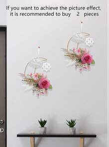 1 pieza Decoración colgante de hierro con rosa/crisantemo simulado y luna, para puerta principal, sala de estar, escalera, ventana/patio y jardín exterior, decoración colgante de luna de Eid