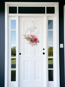 1 pieza Decoración colgante de hierro con rosa/crisantemo simulado y luna, para puerta principal, sala de estar, escalera, ventana/patio y jardín exterior, decoración colgante de luna de Eid