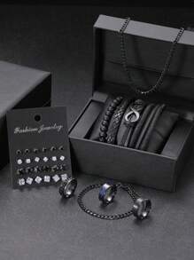 3-55 Pcs Stainless Steel Cross Necklace, Bracelet, Ring, Cubic Zirconia Earrings Jewelry Set, Casual Everyday Wear For Men And Couples, Suitable For Birthday, Date, Party, Christmas, Valentine's Day, Father's Day Gifts - Multicolor - View 13