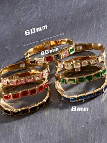 2 pièces Bracelets-joncs élégants et classiques avec zirconias carrés colorés, bracelets-joncs en acier inoxydable avec zirconias cubiques 5A sertis en forme de trèfle, idéaux pour les anniversaires, les fêtes, les cadeaux de la Fête nationale d'Arabie saoudite pour les femmes, les filles et les mères