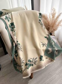 1pc Elegant Floral & Plant Jacquard Warm Scarf/Wrap, Fashionable & Versatile For Autumn/Winter, Air Conditioning Blanket Suitable For Daily Matching And Decoration - Multicolor - View 3