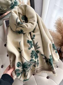 1pc Elegant Floral & Plant Jacquard Warm Scarf/Wrap, Fashionable & Versatile For Autumn/Winter, Air Conditioning Blanket Suitable For Daily Matching And Decoration - Multicolor - View 2