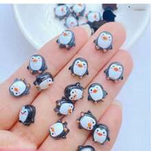 20 件装可爱树脂迷你企鹅 DIY 婚礼贴纸书、美甲迷你配件材料最佳礼物 - 粉色 - 查看 1