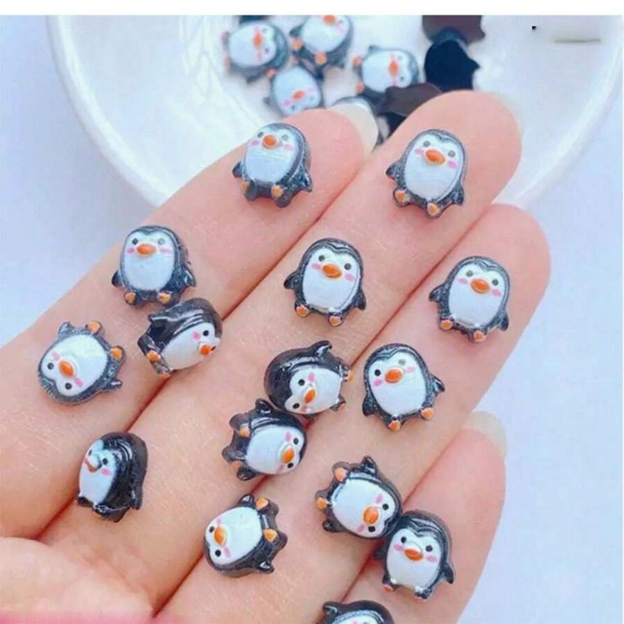 20 件装可爱树脂迷你企鹅 DIY 婚礼贴纸书、美甲迷你配件材料最佳礼物 - 粉色 - 查看 1