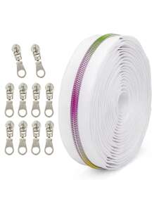 1 套（177.17 英寸拉链 + 10 个拉链头），5 号彩虹渐变拉链齿，白色，尼龙拉链，可选浅金色或银色拉链头，可自由修剪至所需长度，适用于服装、箱包、笔记本等。 - 多色 - 查看 9