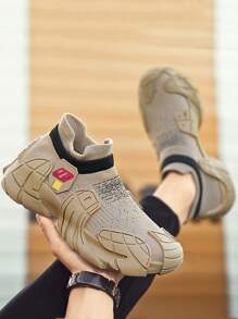 Mesh Breathable Men's Shoes Thick Sole Heightening All-Match Socks Shoes Fashion Simple Comfortable Wear-Resistant Non-Slip Casual Sports Shoes - Khaki - View 2