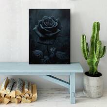 1 Pc Black Rose Canvas Art Poster Wooden Framed Canvas Painting Thickness 2.25cm/0.9inch High Quality Wall Art Prints Poster Direct Hanging Wall Picture Decor For Home Gifts, Gift, Decoration,Living Room, Bathroom, Bedroom, Kitchen
