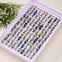 5/10/20/30/50/100 件时尚休闲街头嘻哈混合不锈钢男士戒指（尺寸和款式随机） - 彩色 - 查看 1