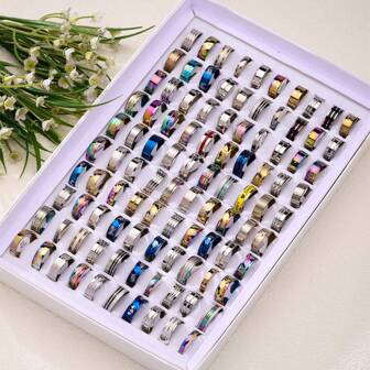 5/10/20/30/50/100 件时尚休闲街头嘻哈混合不锈钢男士戒指（尺寸和款式随机）