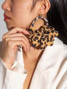 imoli Pendientes largos de leopardo grabado con diamante de imitación 1 par
