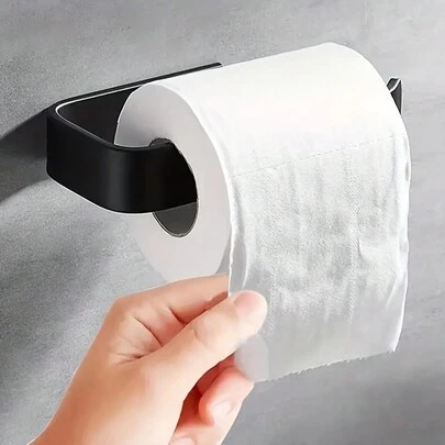 1pc Hole-Free Toilet Paper Holder, Suitable For Kitchen & Bathroom, Black Plastic Material, Paper Towel Organizer, Bathroom Decor, Autumn Decoration