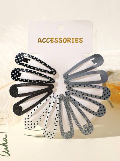 12pcs Solid Color Glitter Sequin Polka Dot Girls' Bangs Hair Clips