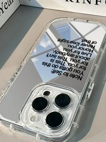 1pc Black English Slogan Mirror Phone Case With Makeup Mirror, PC Hard Shell 1.5mm 2-In-1 Full Coverage, Precise Cutouts, Raised Camera Protection, Airbag Anti-Drop, Comfortable Buttons, Compatible With IPhone 16 Pro Max/15 Plus/14/13/12/11/16E/IPhone 17/17 Pro/17 Air/17 Pro Max