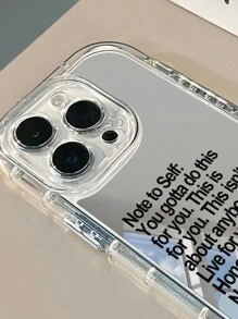 1pc Black English Slogan Mirror Phone Case With Makeup Mirror, PC Hard Shell 1.5mm 2-In-1 Full Coverage, Precise Cutouts, Raised Camera Protection, Airbag Anti-Drop, Comfortable Buttons, Compatible With IPhone 16 Pro Max/15 Plus/14/13/12/11/16E/IPhone 17/17 Pro/17 Air/17 Pro Max