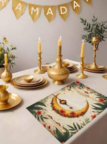 1 件/4 件/6 件春季斋月装饰餐垫，亚麻花月星灯笼斋月烛台可洗餐垫，适用于家庭、餐厅、餐桌装饰、家居装饰 - 彩色 - 查看 23