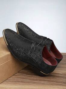 [Fast Arrival] British Pointed Lace Up Business Shoes For Young Men, Breathable Fabric Casual Shoes, Shoes, Hairstylist Shoes - màu đen - Xem 2