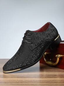 [Fast Arrival] British Pointed Lace Up Business Shoes For Young Men, Breathable Fabric Casual Shoes, Shoes, Hairstylist Shoes - màu đen - Xem 1