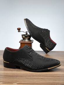 [Fast Arrival] British Pointed Lace Up Business Shoes For Young Men, Breathable Fabric Casual Shoes, Shoes, Hairstylist Shoes - màu đen - Xem 3