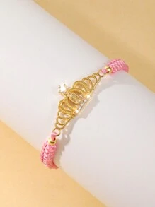 1 pièce Bracelet tressé avec couronne ajourée, Bracelet tressé de la Vierge Marie, Bracelet réglable, Cadeau porte-bonheur pour les amis, Bracelet de couple