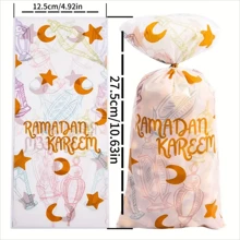 50pcs Ramadan Party Transparent Plastic Bags With Star And Moon Patterns, Suitable For Packaging Food, Candy And Gifts