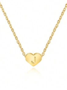 女士不锈钢金色心形和字母项链 - 項鍊 - 查看 9