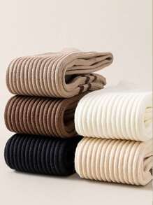 1双/5双女式条纹褶皱竖条纹小腿袜 - 黑色 - 查看 4