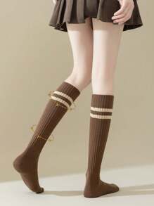 1双/5双女式条纹褶皱竖条纹小腿袜 - 黑色 - 查看 9