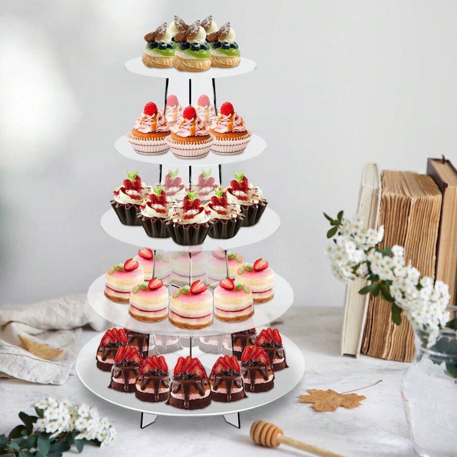 5 Tier Clear Cupcake Stand Acrylic Display For Wedding Birthday Party (Round) - Clear - View 1