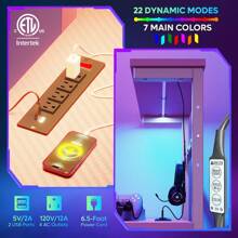 44 Inch LED Gaming Desk With Outlets & USB Ports Computer Desk With Storage Shelves In Black Carbon Fiber