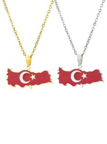 Hihho 1pc Fashion Stainless Steel Turkey Map Pendant Necklace, Silver/Gold Color Unisex Party Jewelry Accessory - Multicolor - View 5
