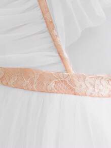 Tween Girls V-Neck Multi-Layer Mesh Bow Decor Elegant Hostess Dress, Suitable For Party & Birthday