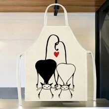 1/2pcs Black & White Cat Printed Linen Couple Apron, Creative Funny Fashion Printed Waterproof Oil-Proof Easily Washed Household Cleaning Cooking Baking Apron, Creative Home Apron, Work Uniform - Multicolor - View 4