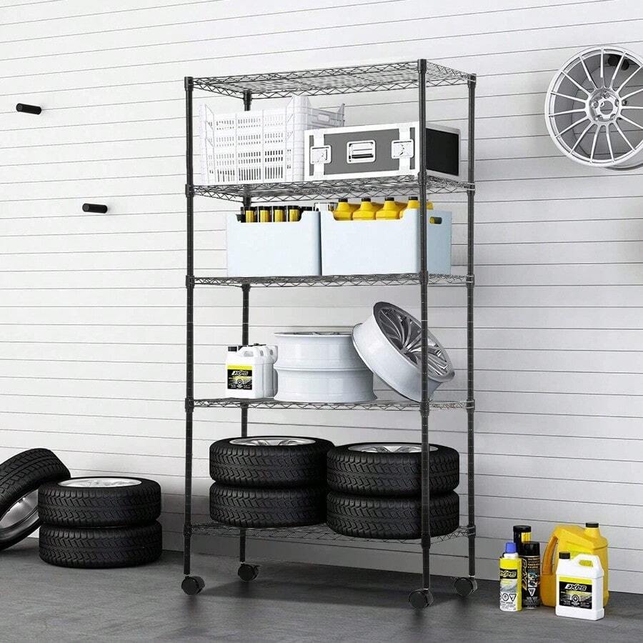 Wire Shelving Unit Metal Shelf With 5 Tier Casters Adjustable Layer Rack Strong - 1 - View 1