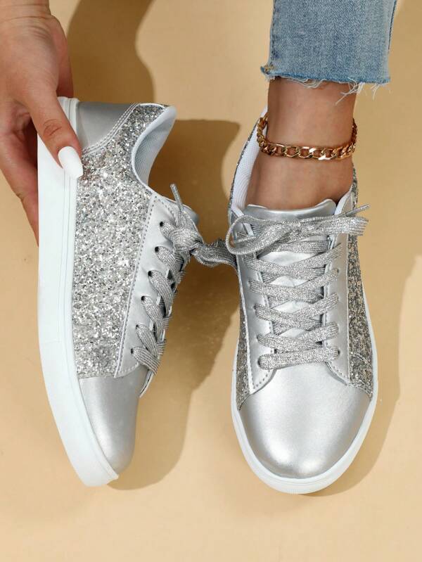 Fall/Winter Comfortable & Simple, Fashion Outdoor Casual Shoes, City Series, Glitter Design, Commute, Fitness, Travel, Glowing Shoes Style, Round Toe, Low Top, Multi-Functional, Holiday Gift, Women's Sneakers