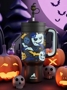 1pc 40oz Halloween Tumbler With Handle, Insulated Water Bottle, 2-In-1 Straw And Sip Lid, Insulated Stainless Steel Travel Mug, Keeps Cold For 34 Hours Or Hot For 10 Hours, Valentine's Day Gifts, Suitable For Outdoor Camping And Car Travel - 黑色 - 查看 2