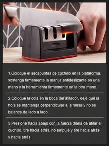 1 Piece Multifunction Handheld Knife Sharpener With 3 Stages, Fast Sharpening Tool With Non-Slip Base - Black - View 8