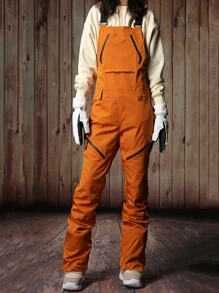 1 件女式修身滑雪连体衣，带可调节肩带，适合户外活动，冬季滑雪背带裤，滑雪装备，雪上运动裤，加固结构，功能性滑雪裤，雪具滑雪服 - 黃色 - 查看 11