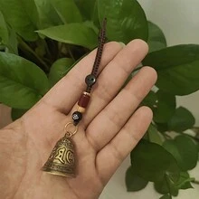 1件复古黄铜手工檀香六字真言铃铛钥匙扣吊坠，创意包包挂饰风铃 - 彩色 - 查看 8