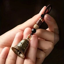 1件复古黄铜手工檀香六字真言铃铛钥匙扣吊坠，创意包包挂饰风铃 - 彩色 - 查看 5